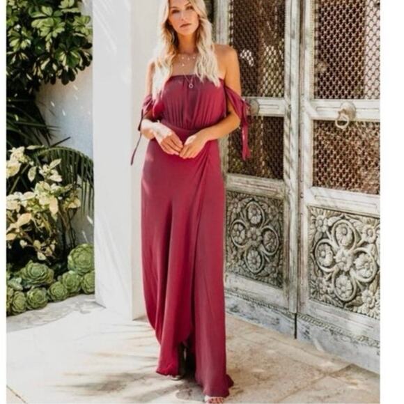 VICI Dresses & Skirts - VICI Infinity Off Shoulder Maxi Dress Burgundy L Boho Cottagecore Flowy Romantic
